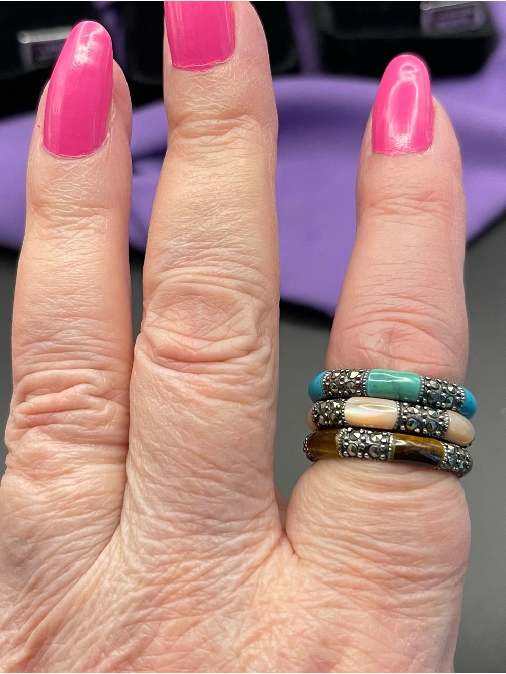 Set a vintage SS suspicion, QVC stack rings, art deco revival 90’s … 10.6 g - Picture 4 of 13